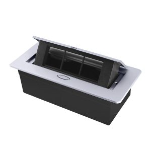 Розетковий люк LIVOLO срібний, вбудований у стільницю, меблевий пустий корпус без розеток для наповнення модулями, плавне відкриття, алюміній, 265×118×70 мм, для кухні, офісу чи конференц-залу (VL-SHS013-S)