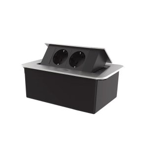 LIVOLO меблева розетка подвійна срібний-чорний висувна вбудована у стільницю (VL-SHS012-TC-BP-S)