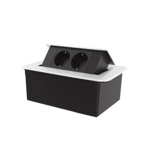 Меблева розетка подвійна LIVOLO біла, вбудована у стільницю, для кухні/офісу/конференц-залу, висувна, з заземленням, плавне відкриття, алюміній 155×118×70 мм (VL-SHS012-TCBP-W)