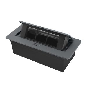 Розетковий люк LIVOLO сірий, вбудований у стільницю, меблевий пустий корпус без розеток для наповнення модулями, плавне відкриття, алюміній, 265×118×70 мм, для кухні, офісу чи конференц-залу (VL-SHS013-G)