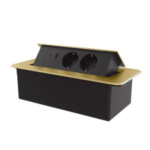 LIVOLO меблева розетка потрійна золотий-чорний висувна вбудована у стільницю (VL-SHS013-TC.UA.UC-BP-A)