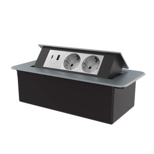 Меблева розетка потрійна LIVOLO сіра, вбудована у стільницю, з USB-A і USB Type-C 36 Вт, висувна, з заземленням, плавне відкриття, алюміній (VL-SHS013-TC-UA.UC-IP-G)
