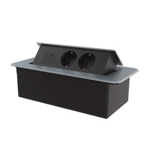 Меблева розетка потрійна LIVOLO сіра, вбудована у стільницю, з USB Type-C 45 Вт, висувна, з заземленням, плавне відкриття, алюміній (VL-SHS013-TC-UC45W-BP-G)