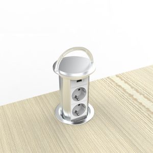 Висувна розетка з двох розеток та USB Livolo срібний (VL-SHS019-FCTC-S)